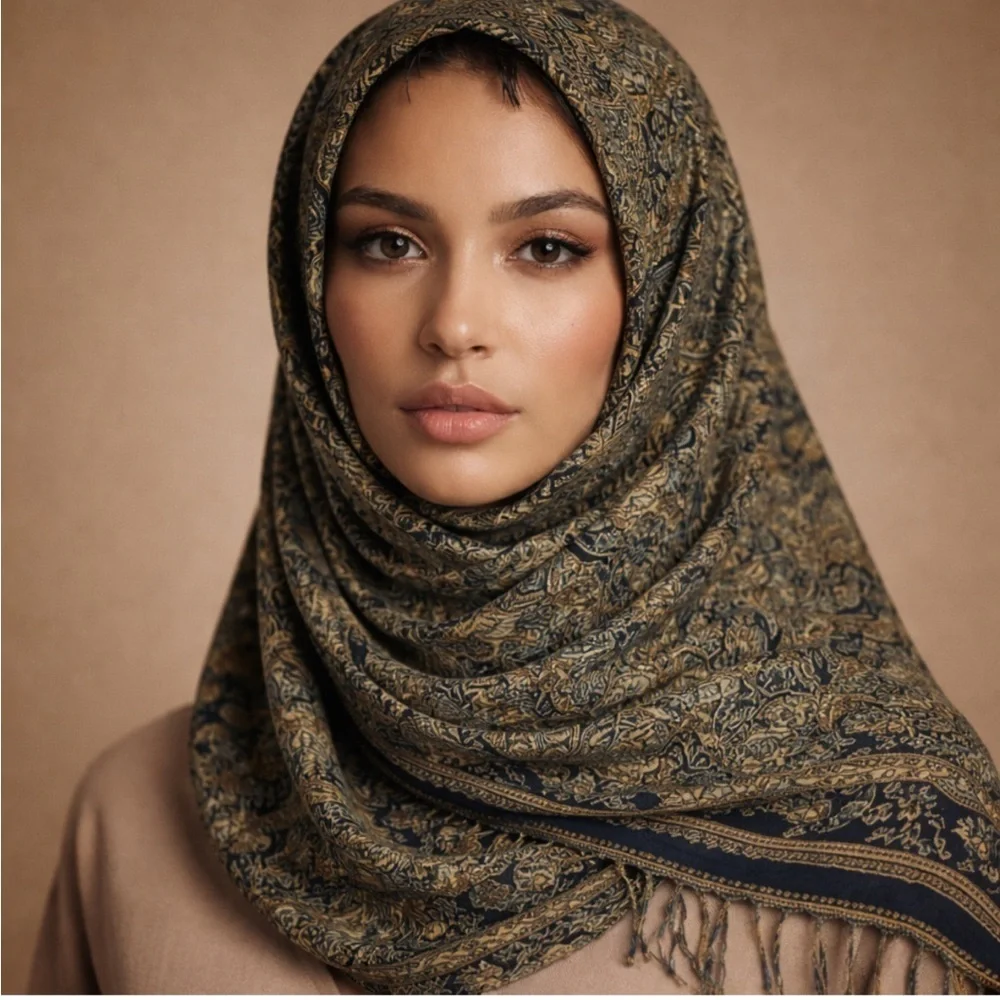 Paris Boutique Paisley Viscose Scarf Blue Green Boho Fringe Wrap